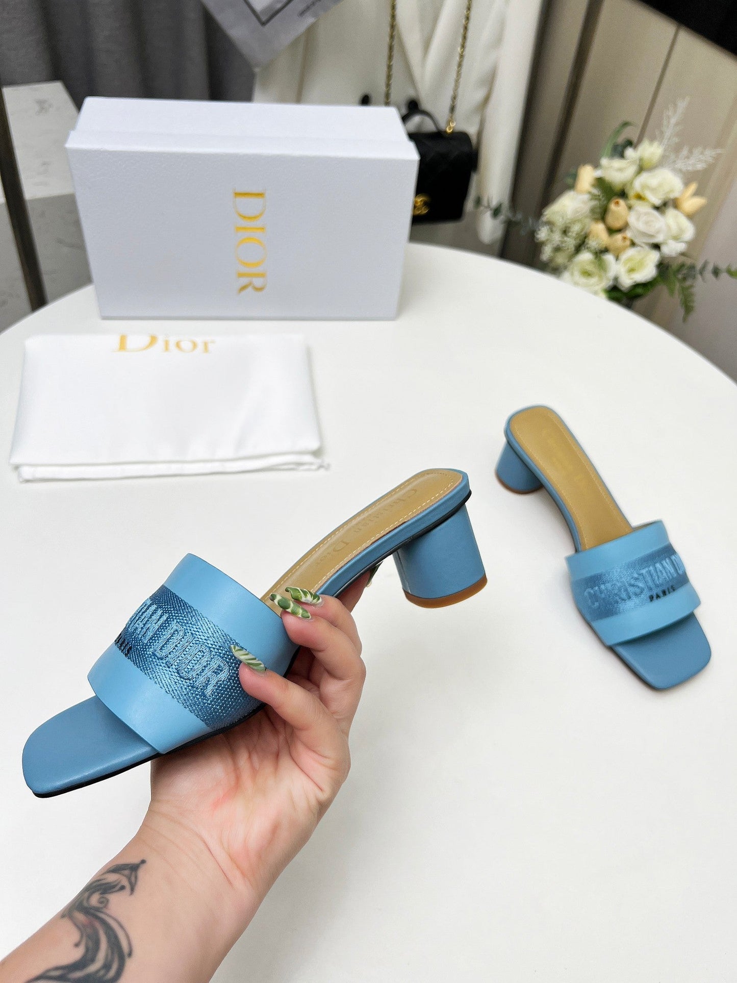 Luxury Diordway 45 ocean blue canvas calfskin
