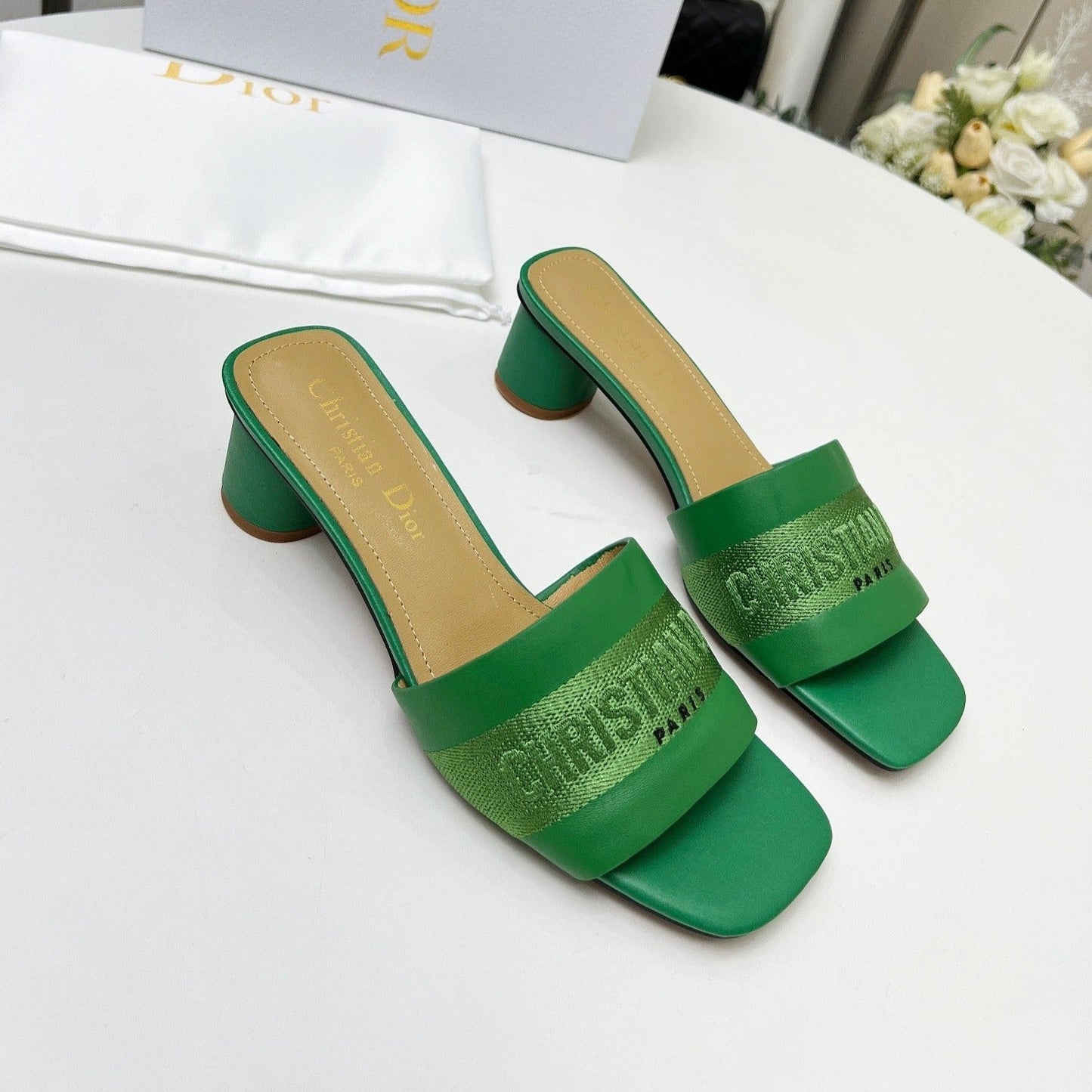 Luxury Diordway 45 green canvas calfskin