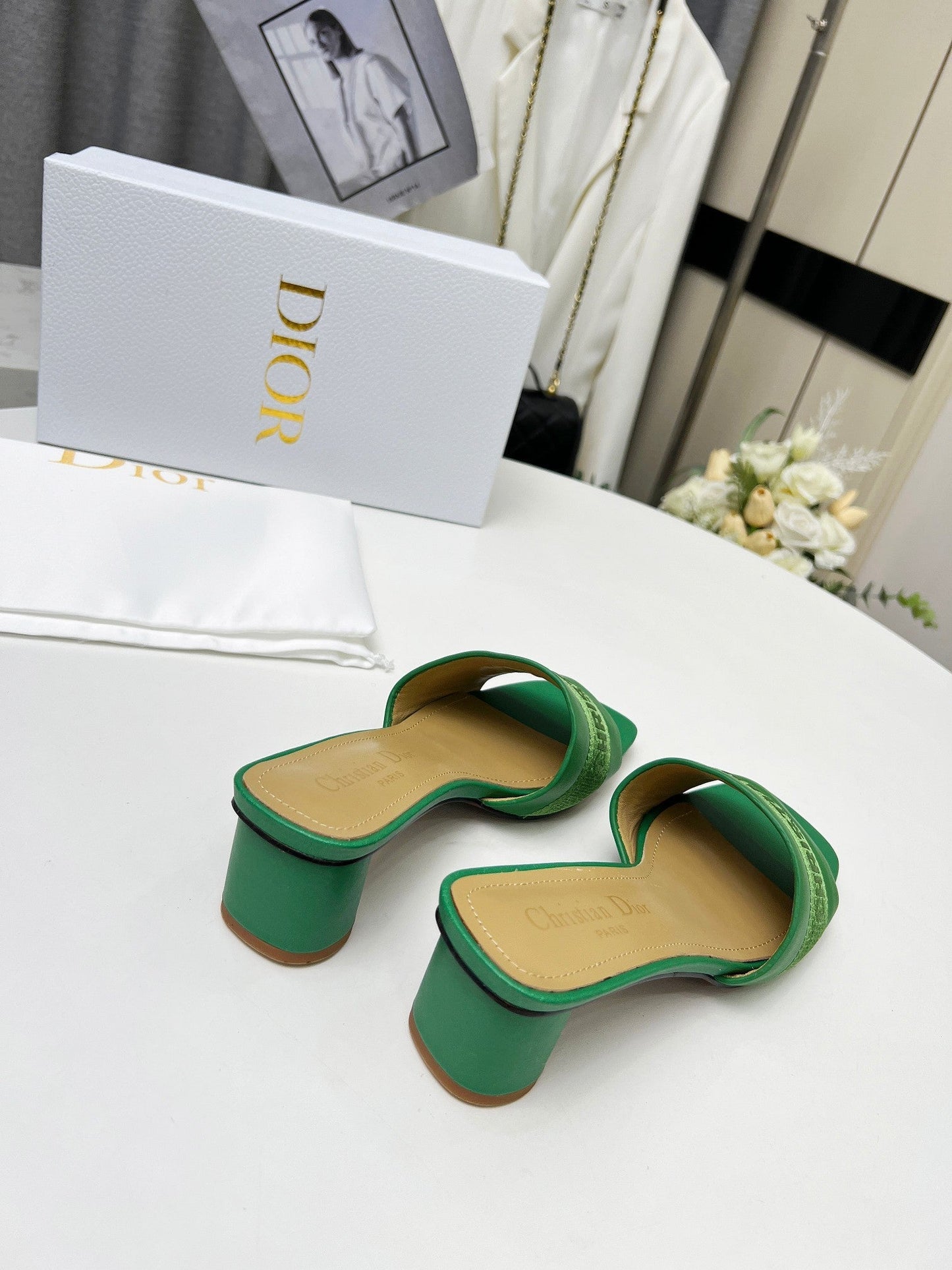 Luxury Diordway 45 green canvas calfskin