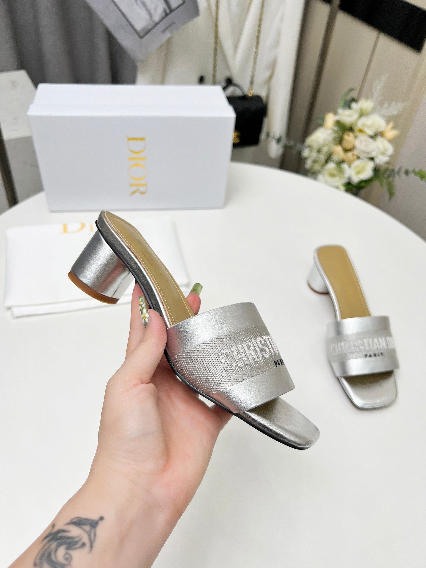 Luxury Diordway 45 silver-tone canvas calfskin