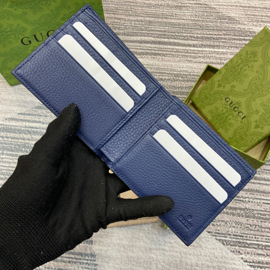 Luxury Gucci BIFOLD WALLET 11 IN CLASSIC BLUE CALFSKIN