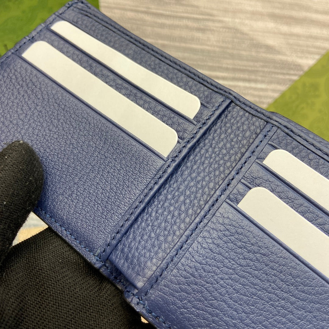 Luxury Gucci BIFOLD WALLET 11 IN CLASSIC BLUE CALFSKIN
