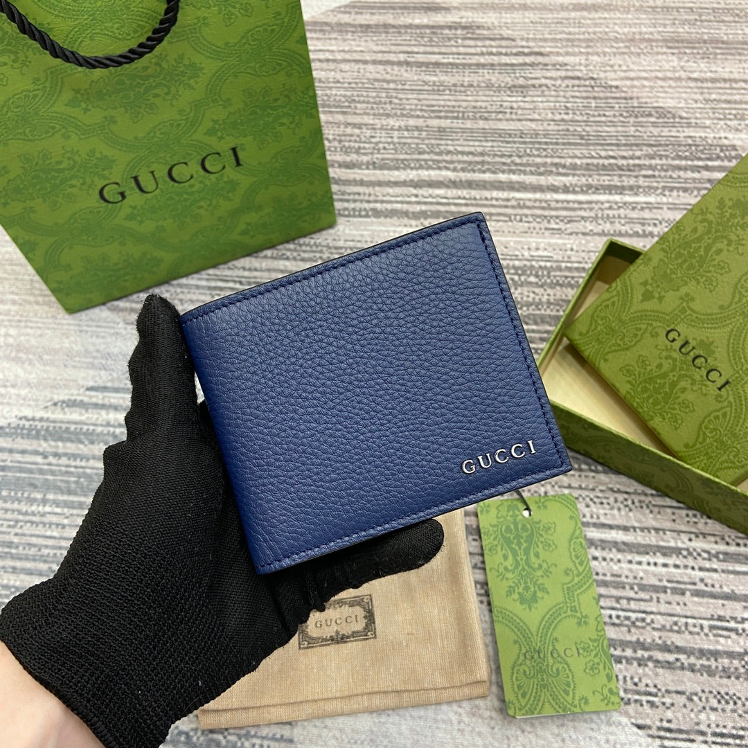 Luxury Gucci BIFOLD WALLET 11 IN CLASSIC BLUE CALFSKIN