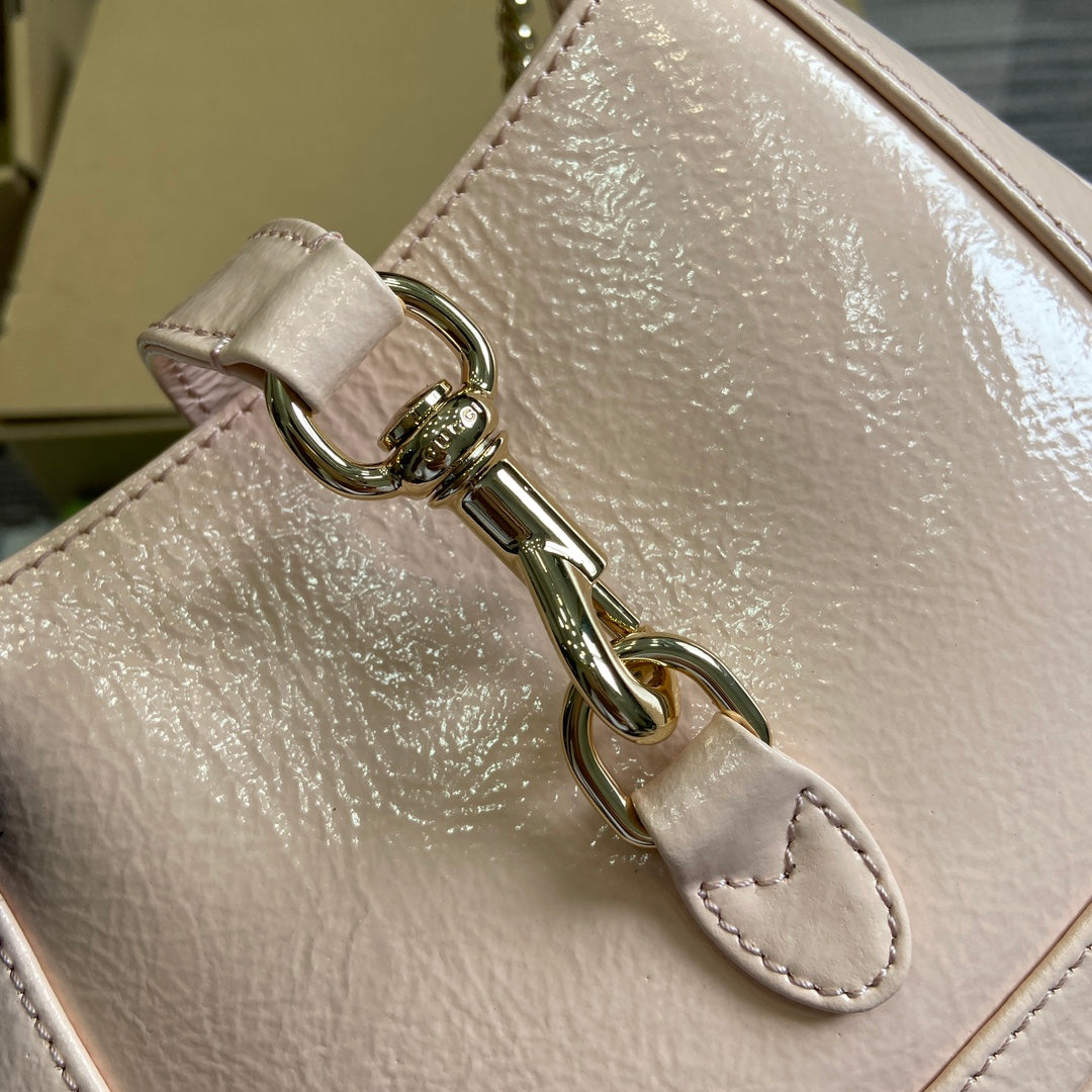 Luxury Gucci JACKIE NOTTE MINI BAG 19 IN LIGHT PINK CRACKED LACQUER CALFSKIN GOLD HARDWARE