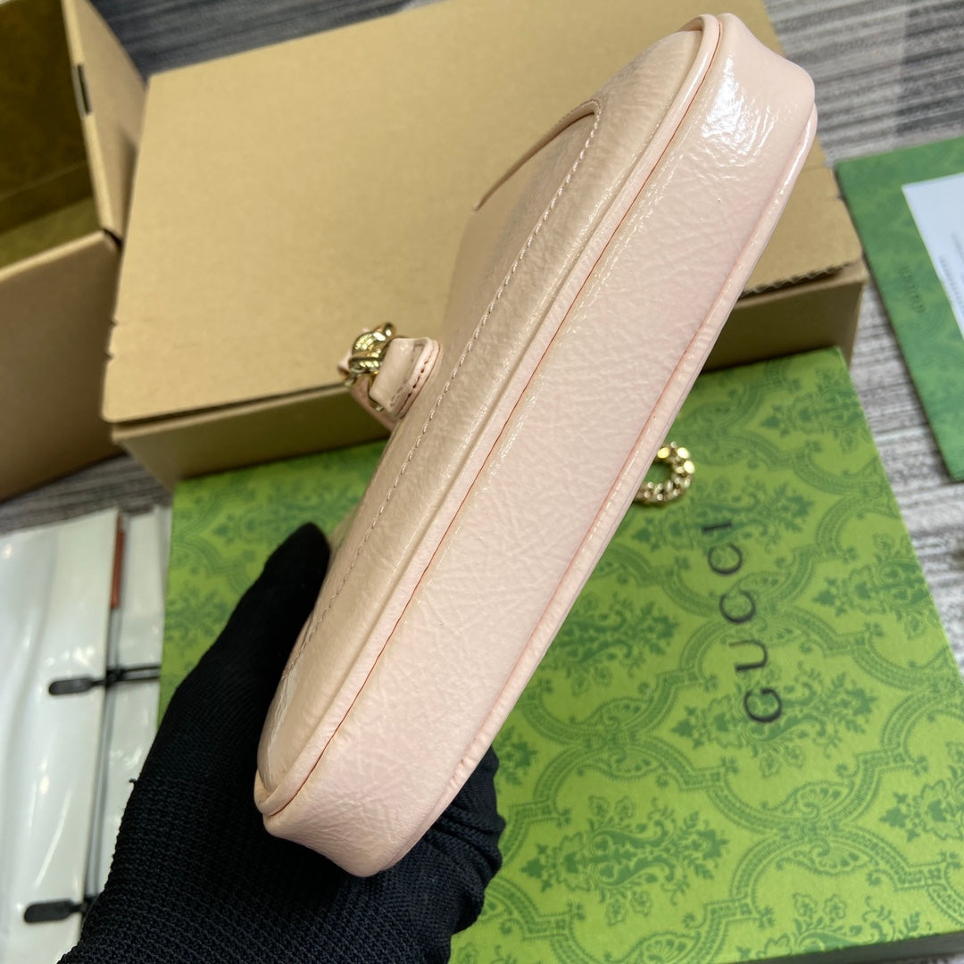 Luxury Gucci JACKIE NOTTE MINI BAG 19 IN LIGHT PINK CRACKED LACQUER CALFSKIN GOLD HARDWARE