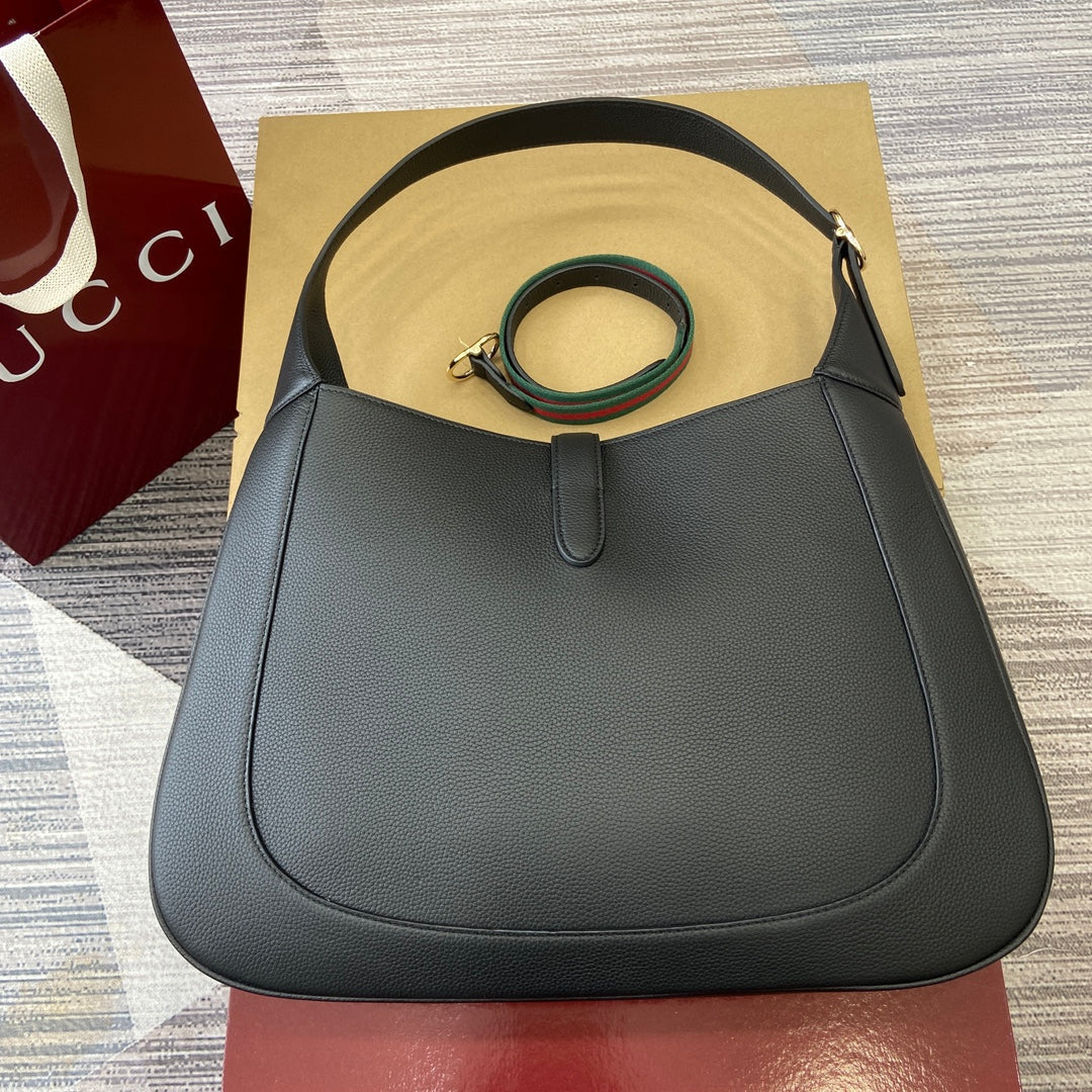 Luxury Gucci JACKIE LARGE SHOULDER BAG 40 IN BLACK CALFSKIN GOLD HARDWARE