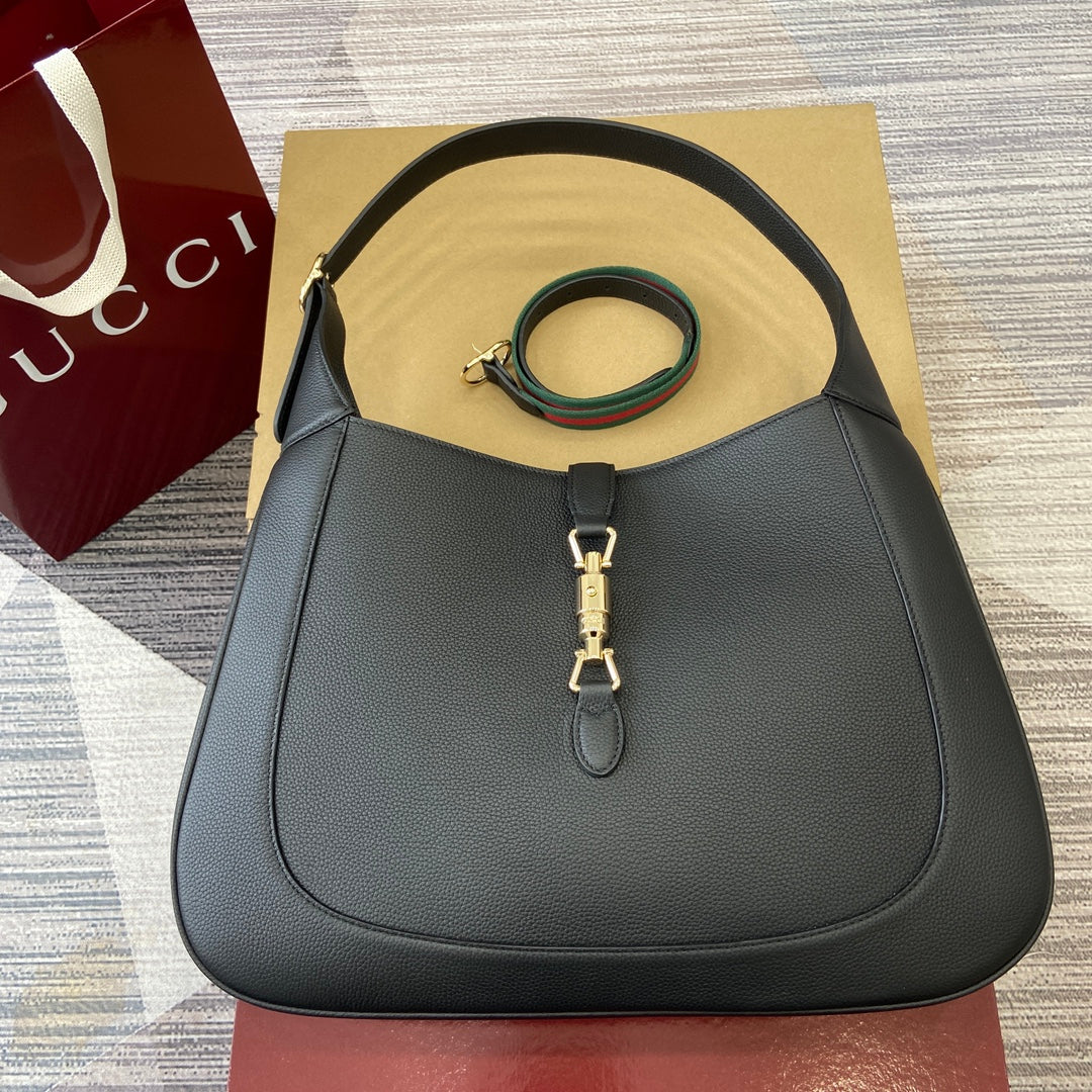 Luxury Gucci JACKIE LARGE SHOULDER BAG 40 IN BLACK CALFSKIN GOLD HARDWARE