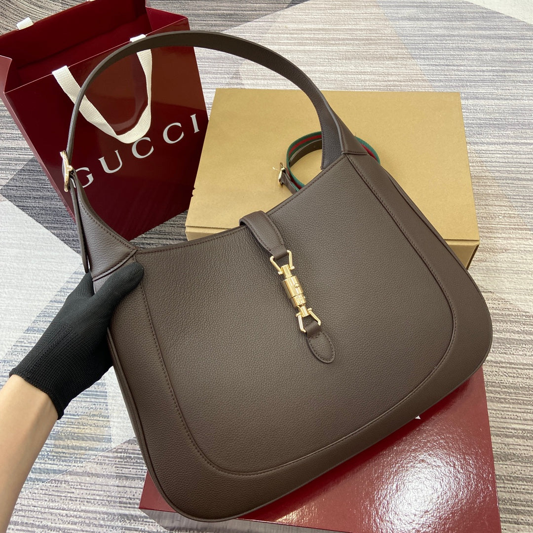 Luxury Gucci JACKIE LARGE SHOULDER BAG 40 IN BROWN CALFSKIN GOLD HARDWARE