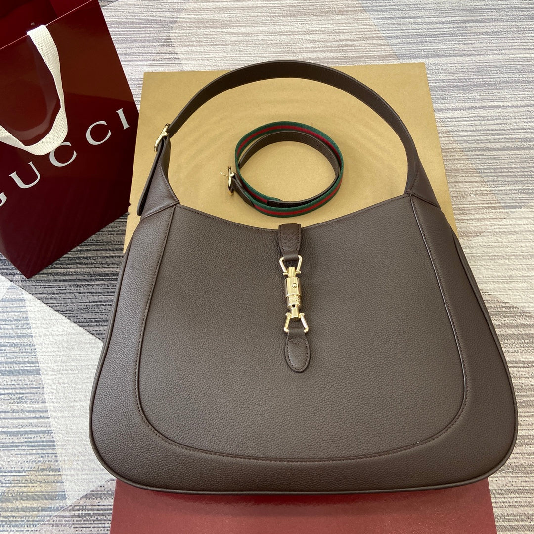 Luxury Gucci JACKIE LARGE SHOULDER BAG 40 IN BROWN CALFSKIN GOLD HARDWARE