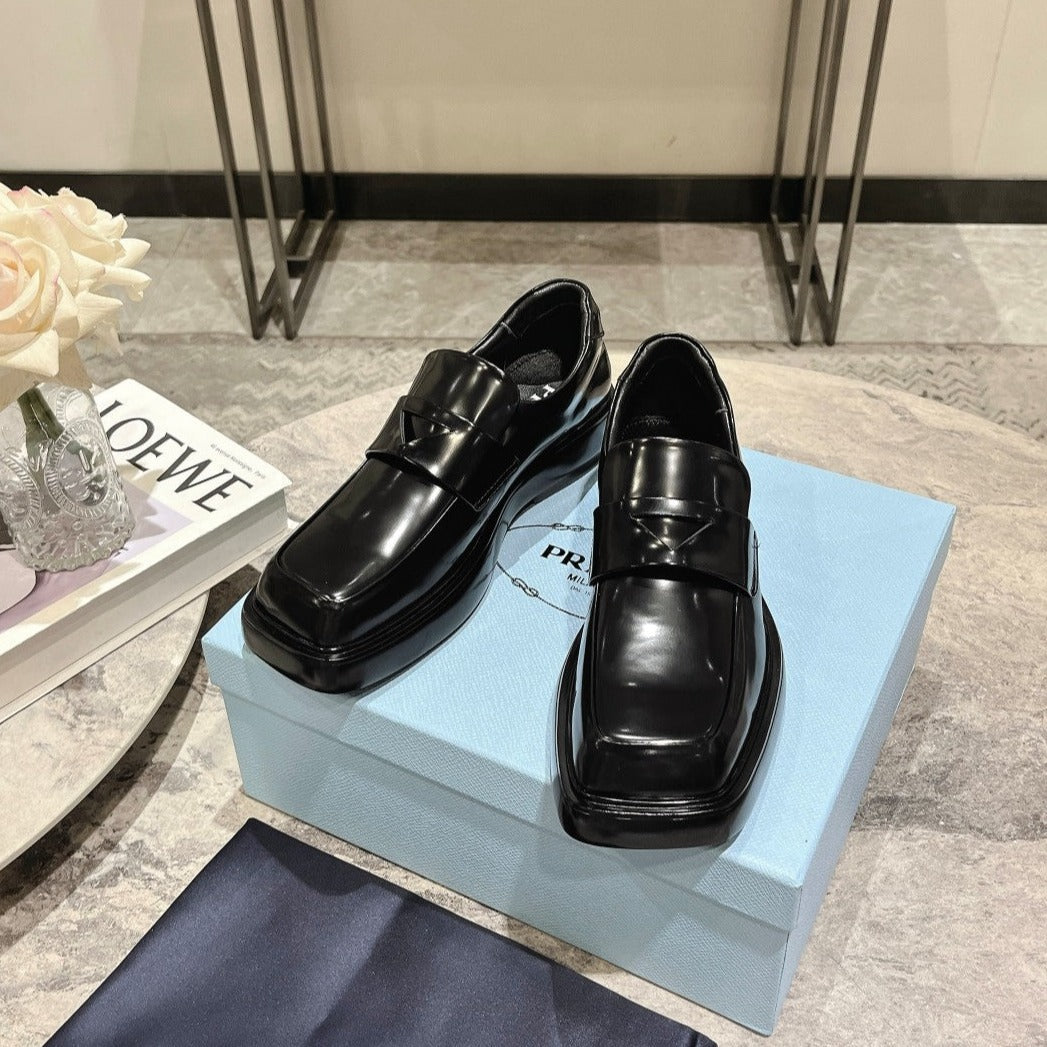 Luxury PradaSQUARE HEAD LOAFERS JET-BLACK CALFSKIN