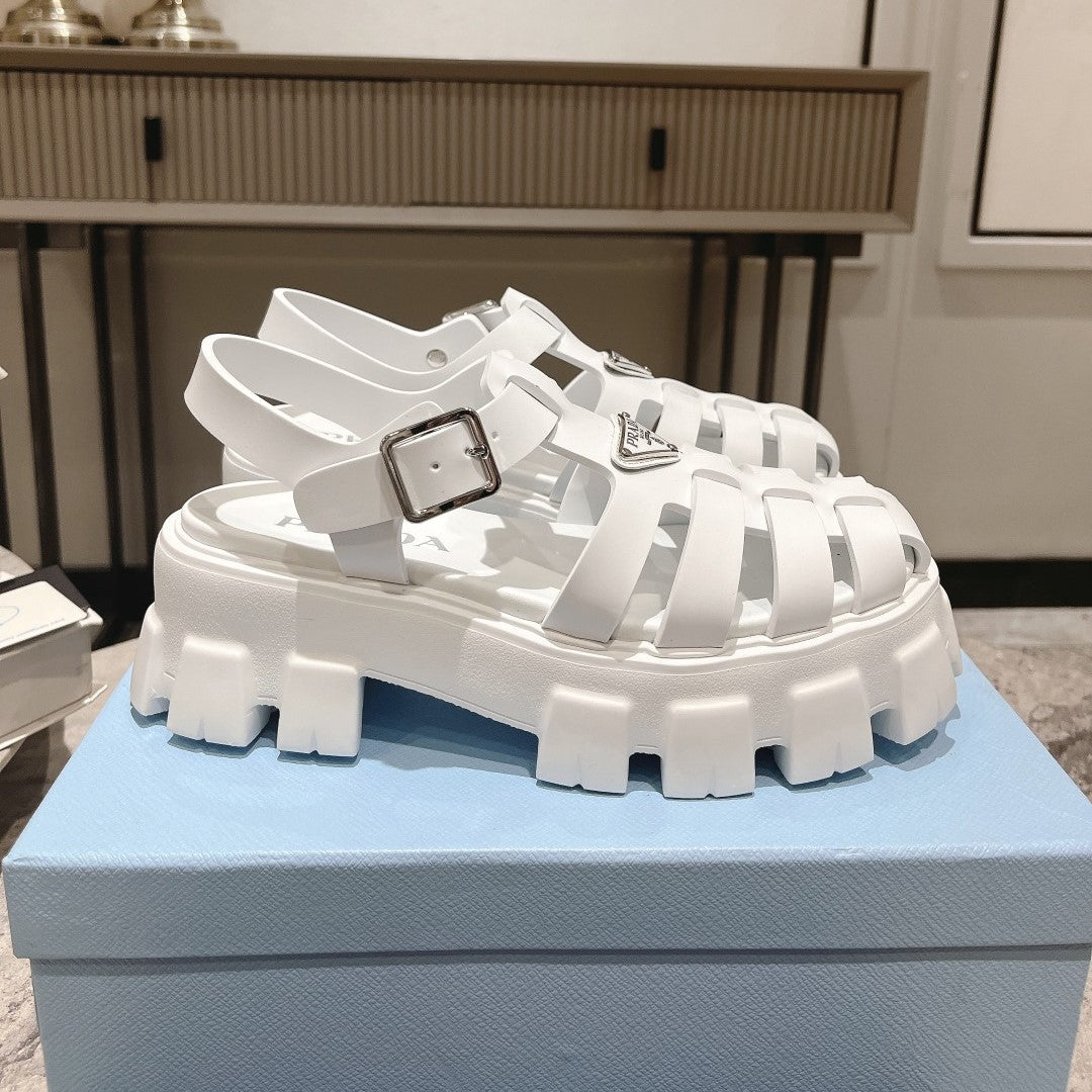 Luxury PradaRubber Monolith Sandals White