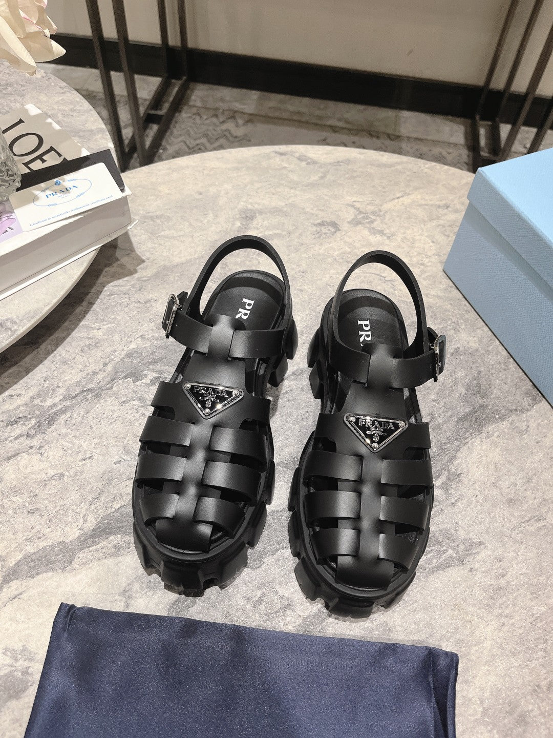 Luxury PradaRubber Monolith Sandals Black
