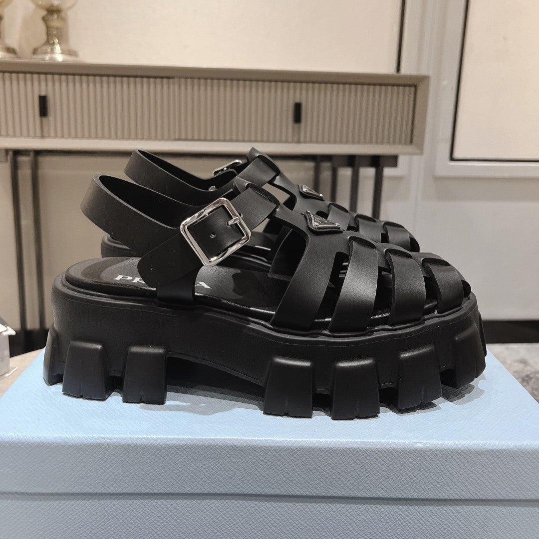 Luxury PradaRubber Monolith Sandals Black