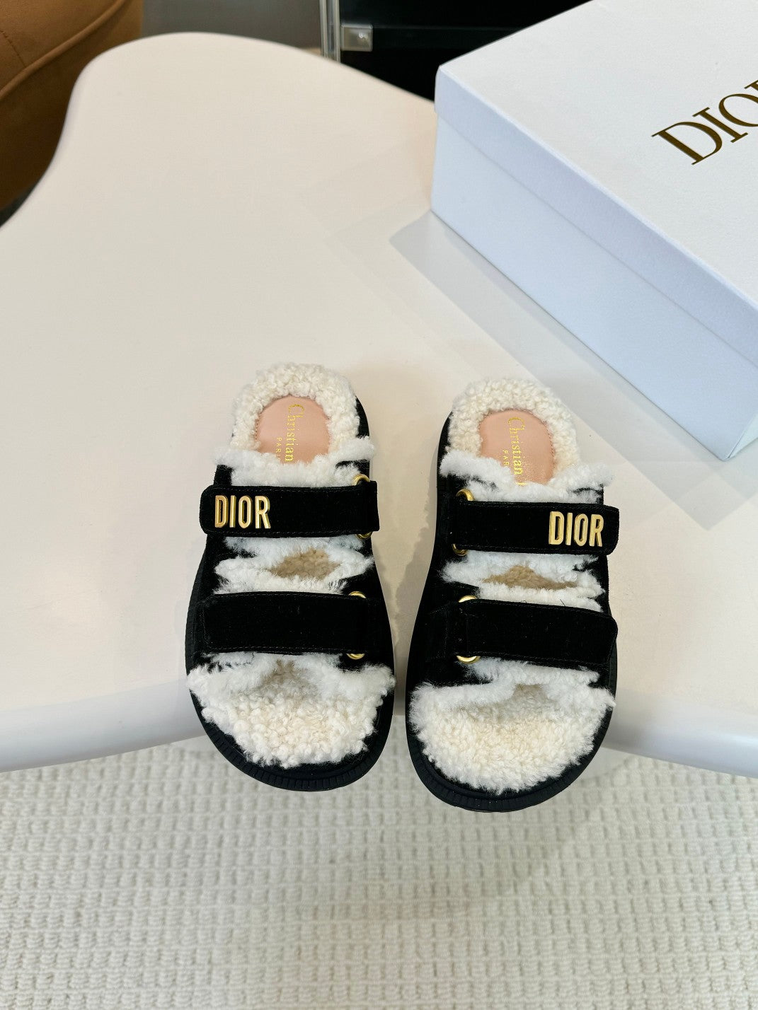 Luxury Dior DIORact Slide Black Suede And Fleece Lining