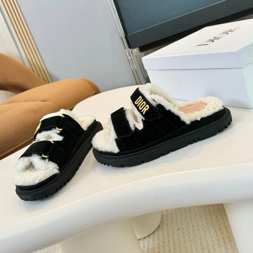 Luxury Dior DIORact Slide Black Suede And Fleece Lining