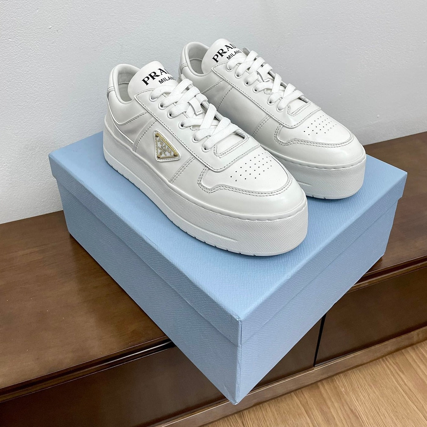 Luxury PradaDOWNTOWN BOLD SNEAKERS WHITE CALFSKIN