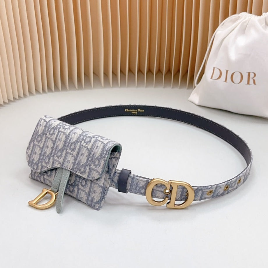 Luxury DiorSaddle Belt Pouch Grey Oblique Jacquard