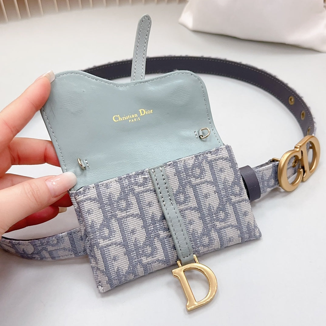 Luxury DiorSaddle Belt Pouch Grey Oblique Jacquard