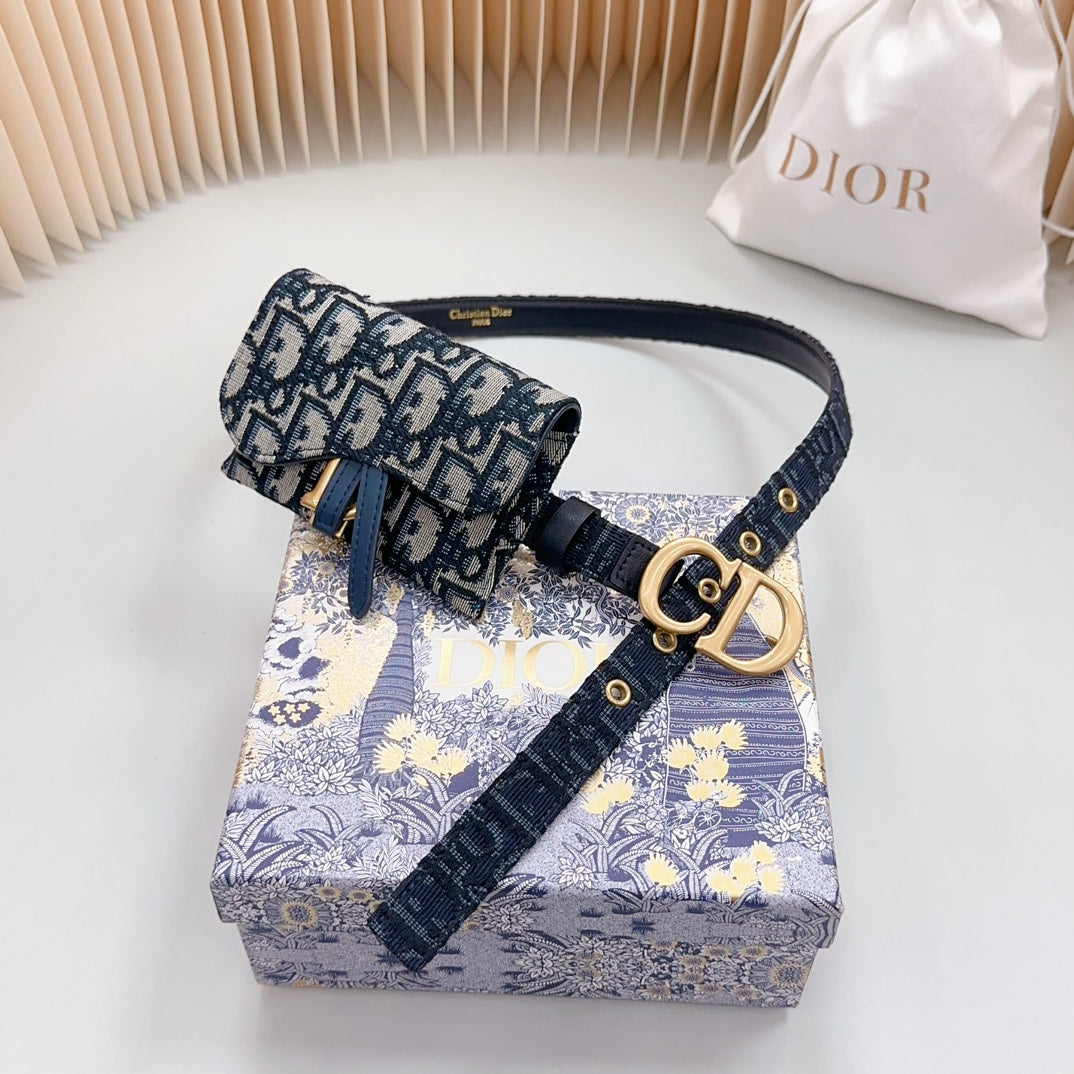 Luxury DiorSaddle Belt Pouch Blue Oblique Jacquard