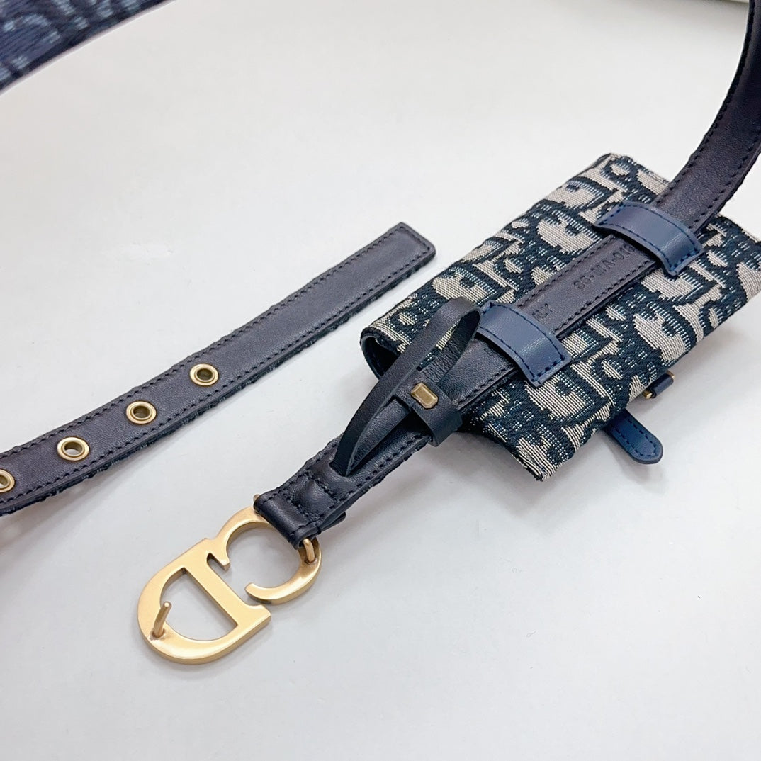 Luxury DiorSaddle Belt Pouch Blue Oblique Jacquard