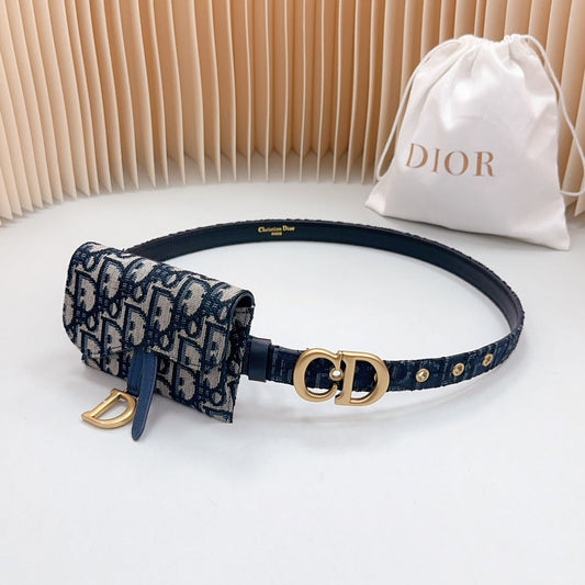 Luxury DiorSaddle Belt Pouch Blue Oblique Jacquard