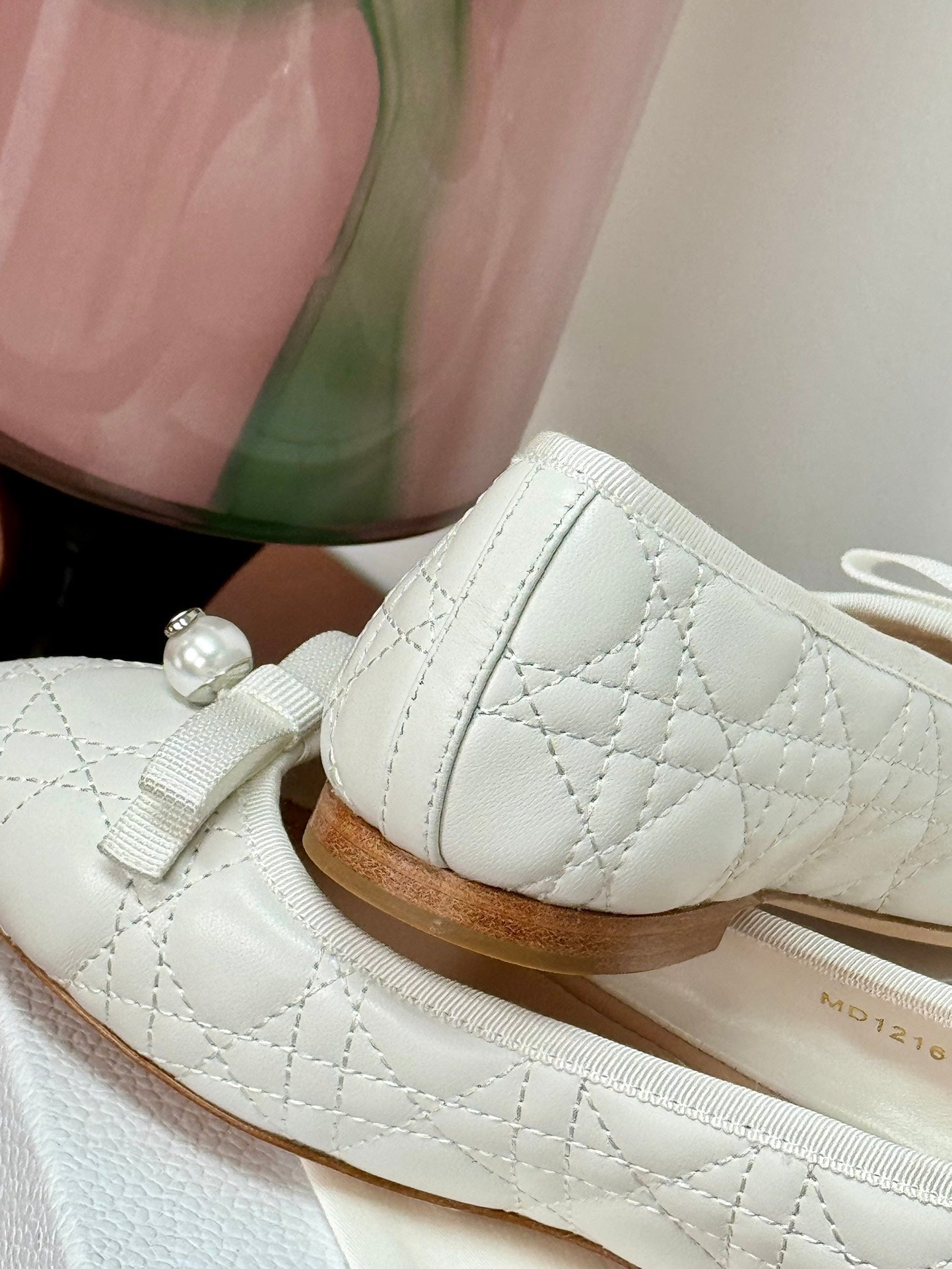 Luxury Diorballet flat white lambskin mop front