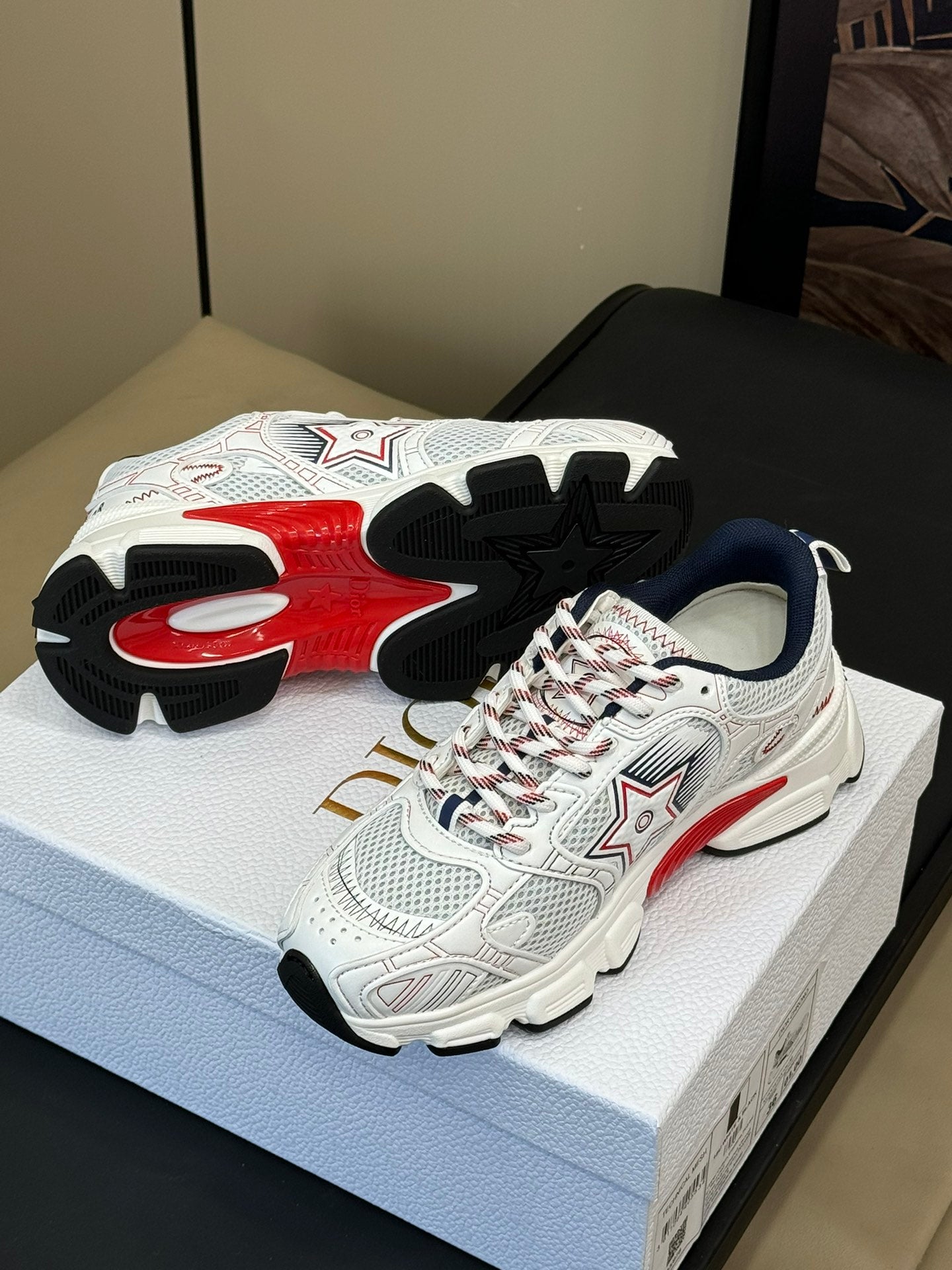 Luxury DiorChrono Sneaker White Mix Red Mesh Fabric 992629