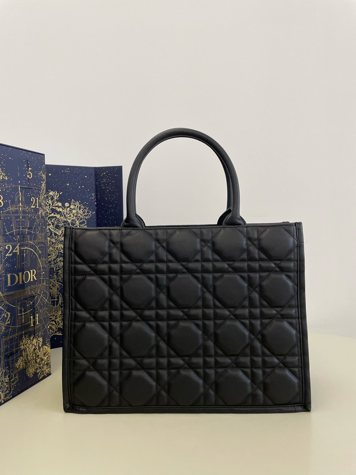 Luxury Diormedium book tote 36 black lambskin gold hardware
