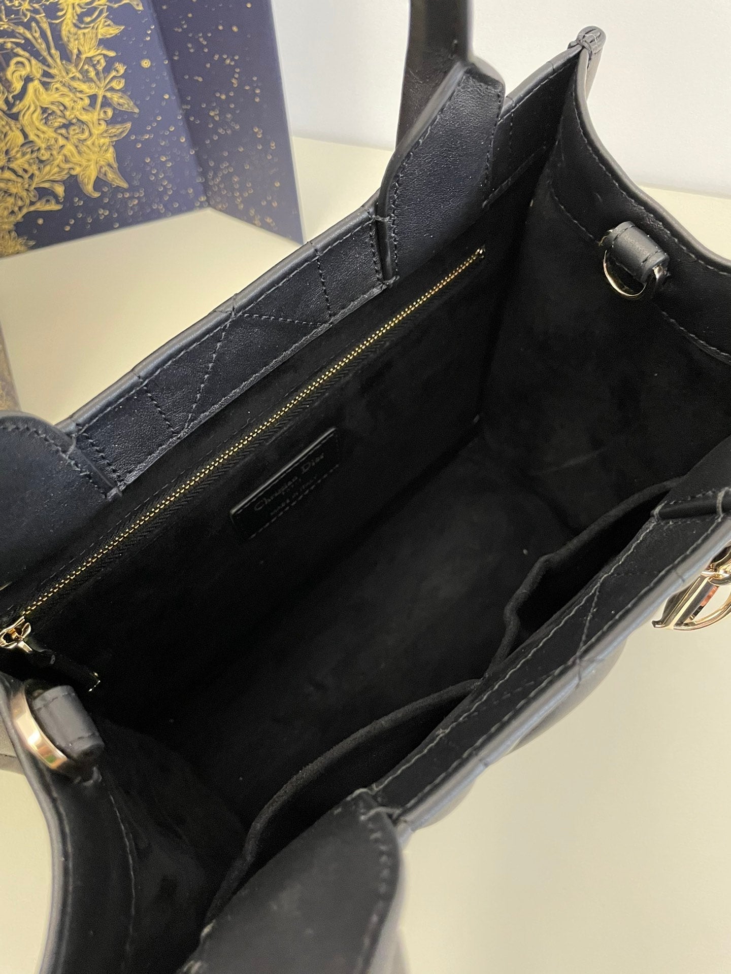 Luxury Diorsmall book tote 26 black lambskin gold hardware
