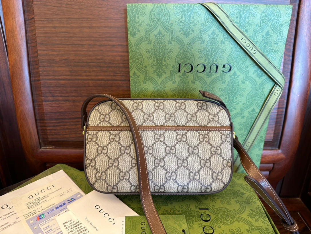 Luxury Gucci GG 20 HORSEBIT 1955 SMALL BAG IN BEIGE CANVAS AND BROWN CALFSKIN