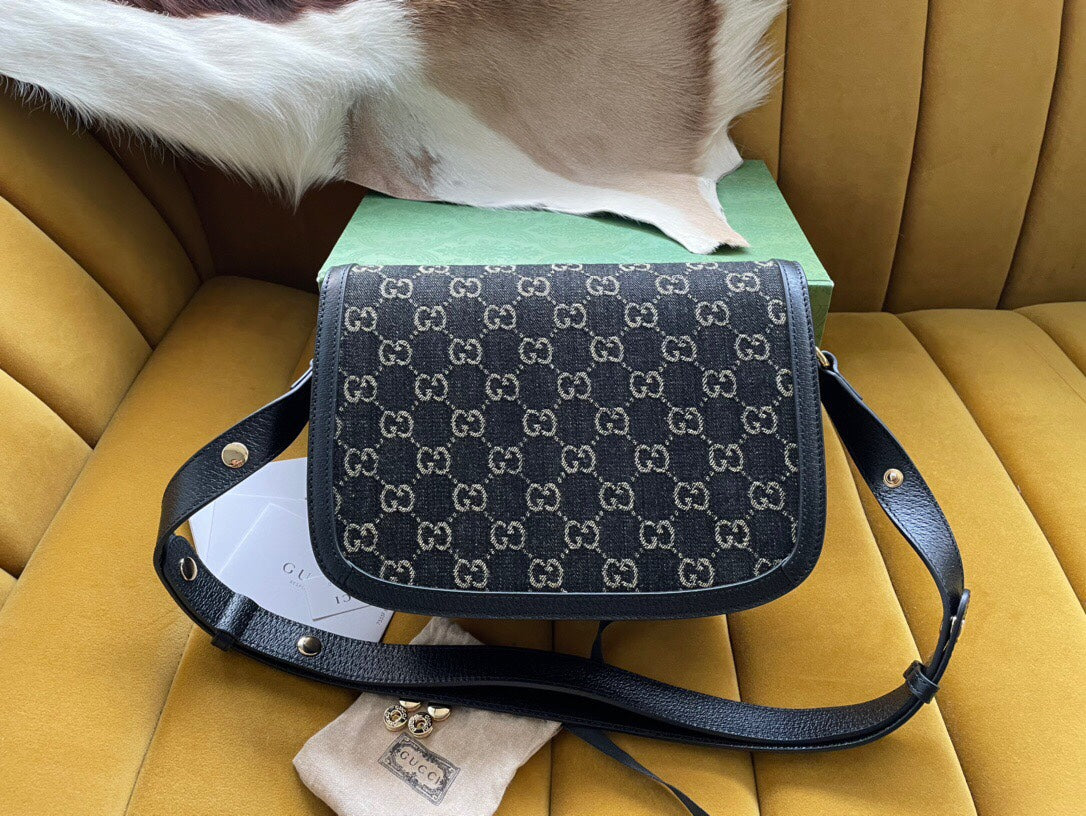 Luxury Gucci GG HORSEBIT 1955 MINI BAG 25 IN BLACK DENIM