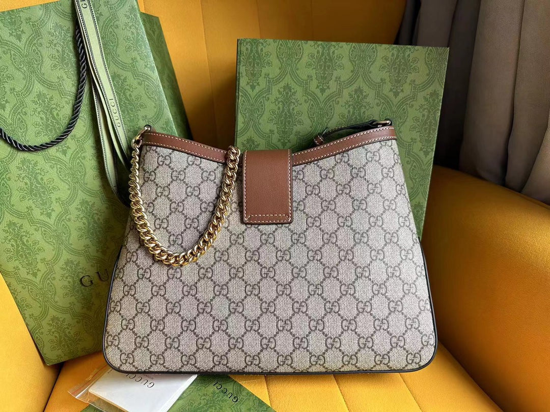 Luxury Gucci GG PADLOCK 32 SHOULDER BAG BEIGE CANVAS AND BROWN CALFSKIN