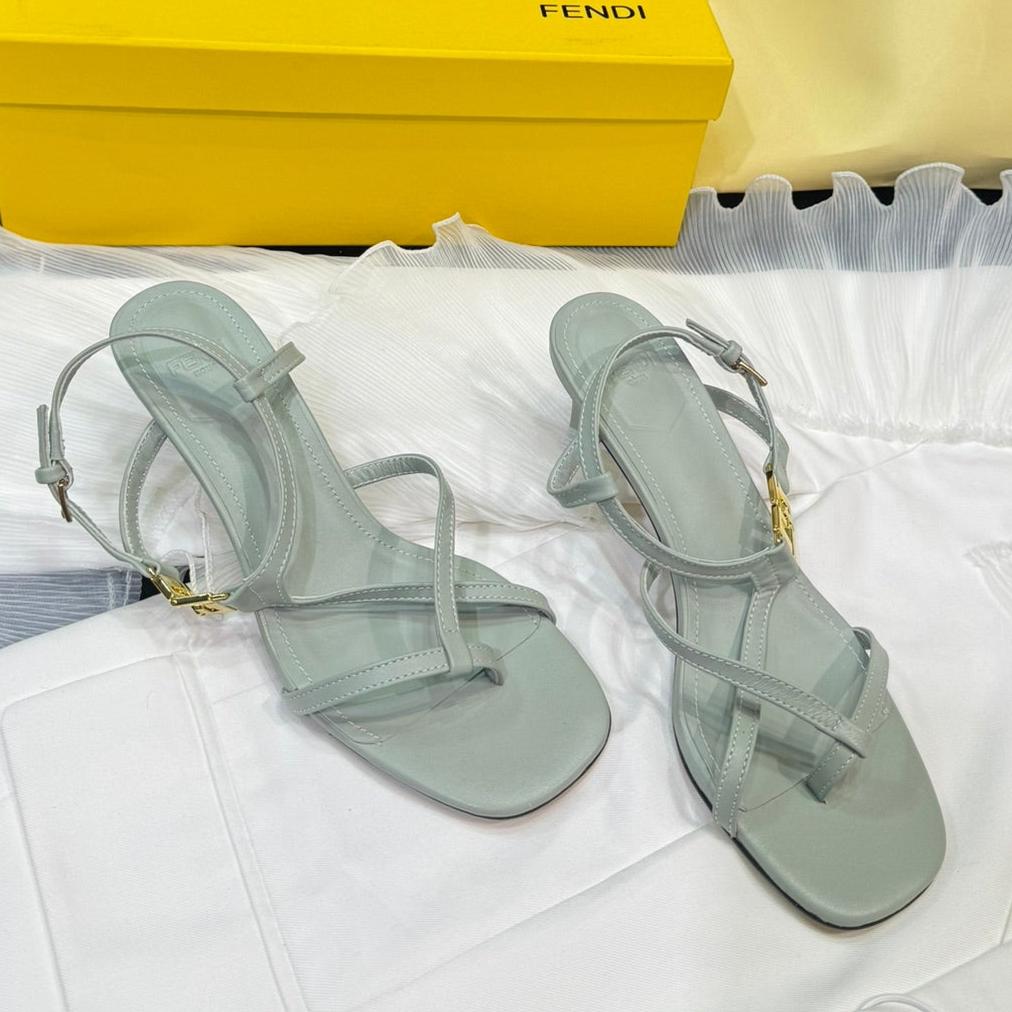 Luxury FendiLuxury FendiFFOLD MEDIUM-HEELED 55 MM SANDALS IN ASH GREY LAMBSKIN WITH GOLD HARDWARE