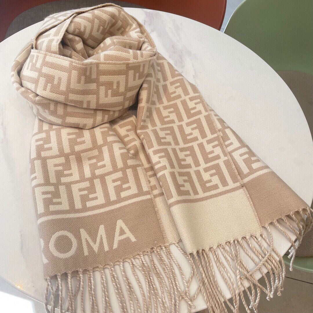Luxury FendiROMA 190 FF SCRAF IN CAMEL BROWN MIX WHITE WOOL AND CASHMERE