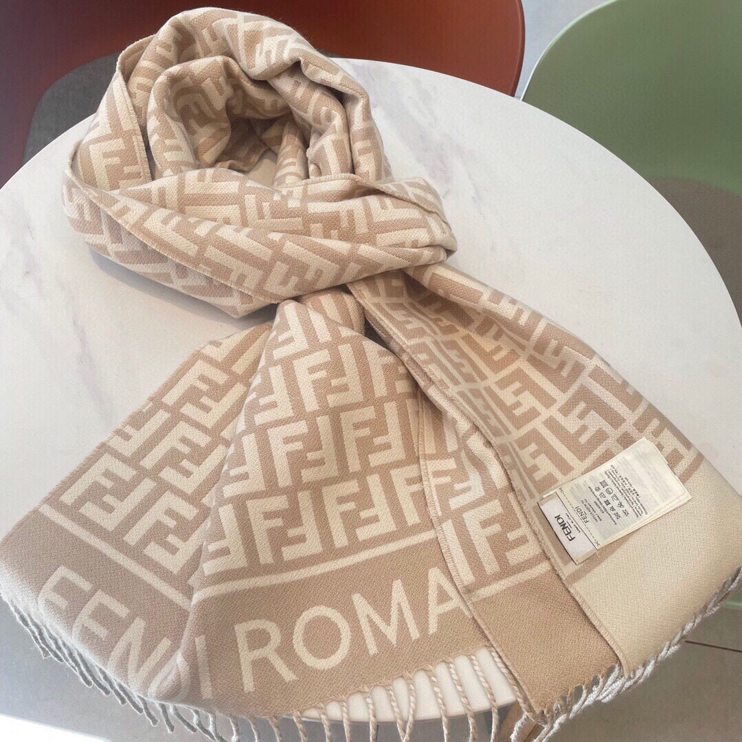 Luxury FendiROMA 190 FF SCRAF IN CAMEL BROWN MIX WHITE WOOL AND CASHMERE