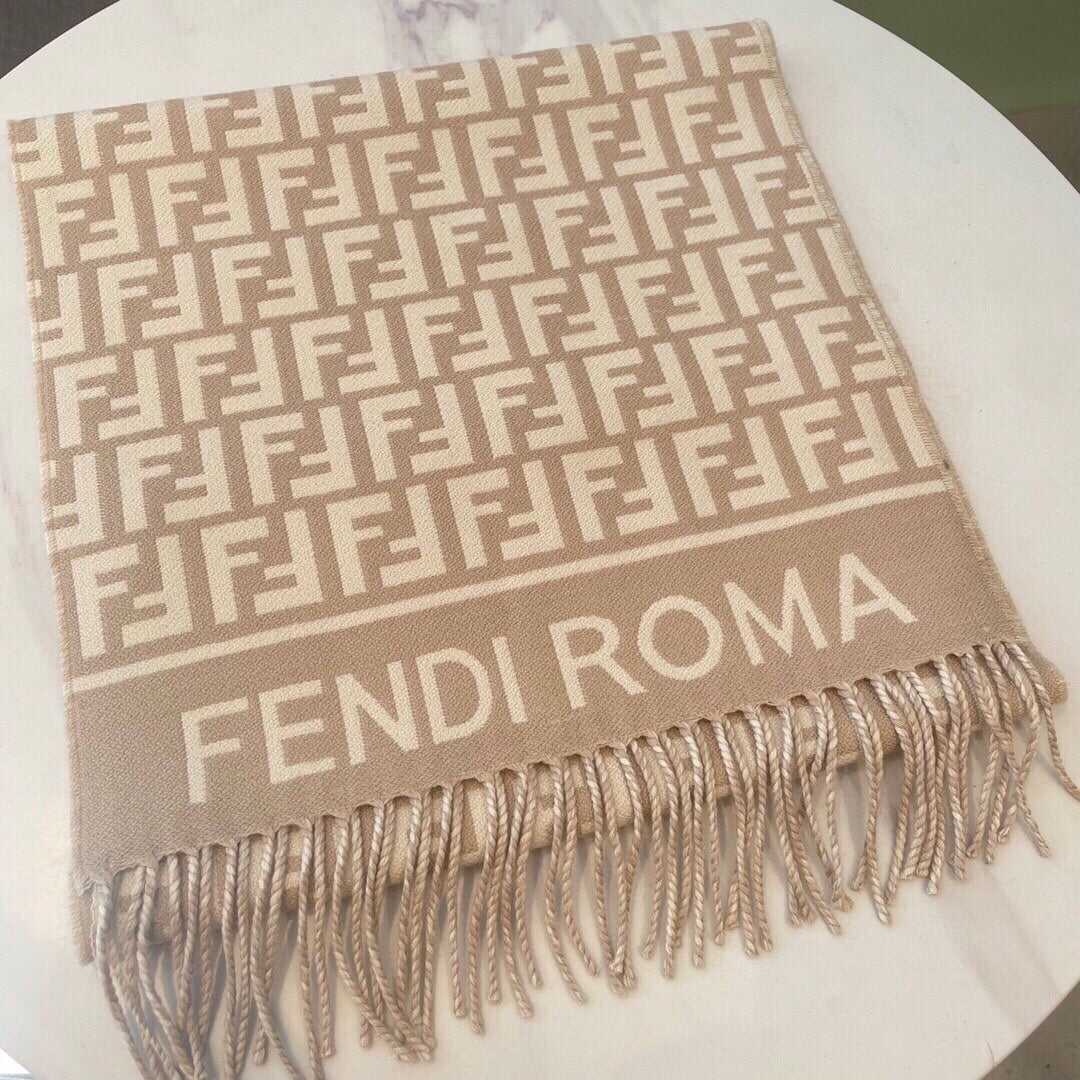 Luxury FendiROMA 190 FF SCRAF IN CAMEL BROWN MIX WHITE WOOL AND CASHMERE