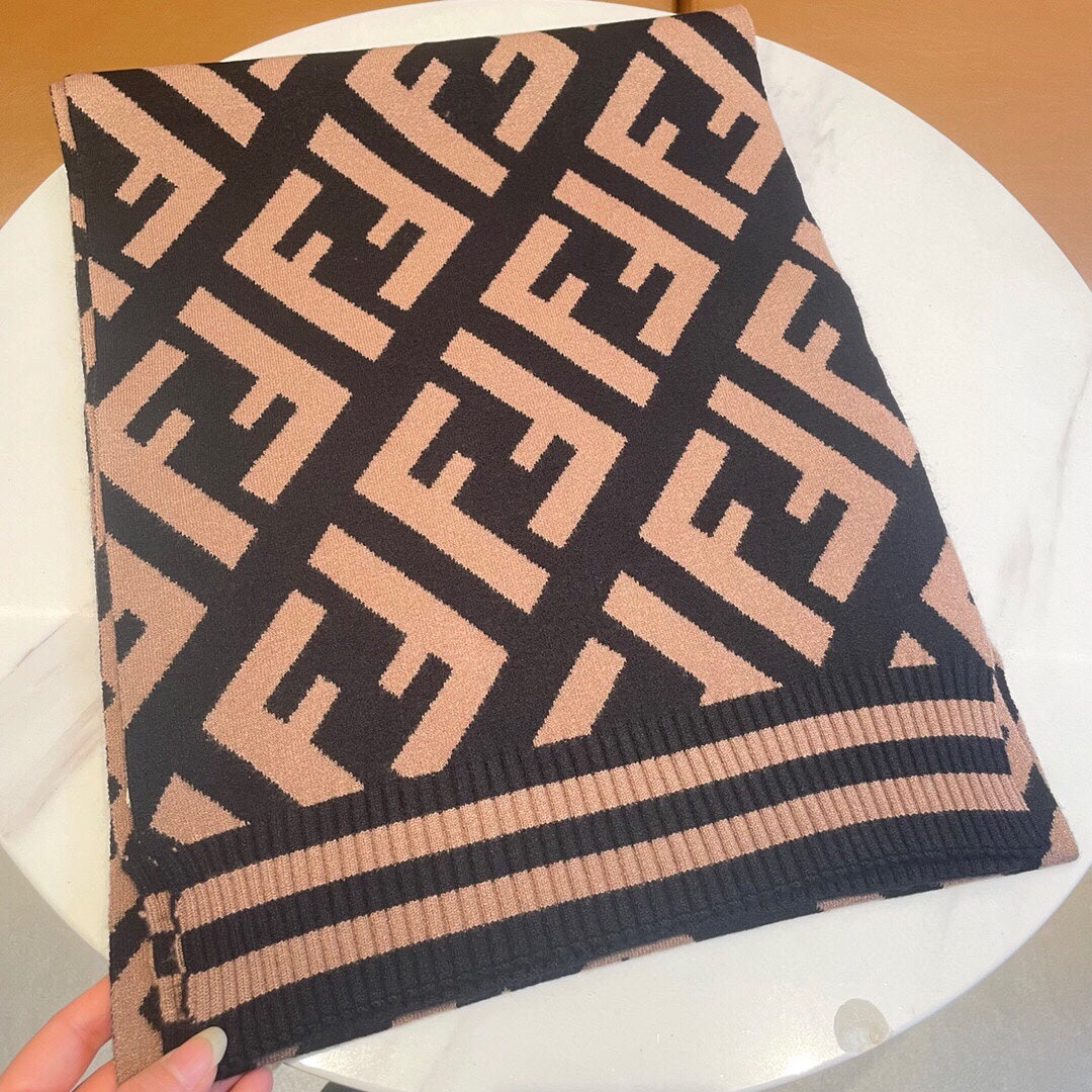 Luxury FendiFF 180 SCARF IN BROWN MIX BLACK CASHMERE AND WOOL
