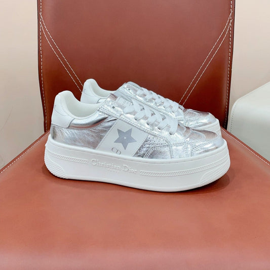 Luxury DiorStar Platform Sneaker In Silver Glossy Calfskin 999868