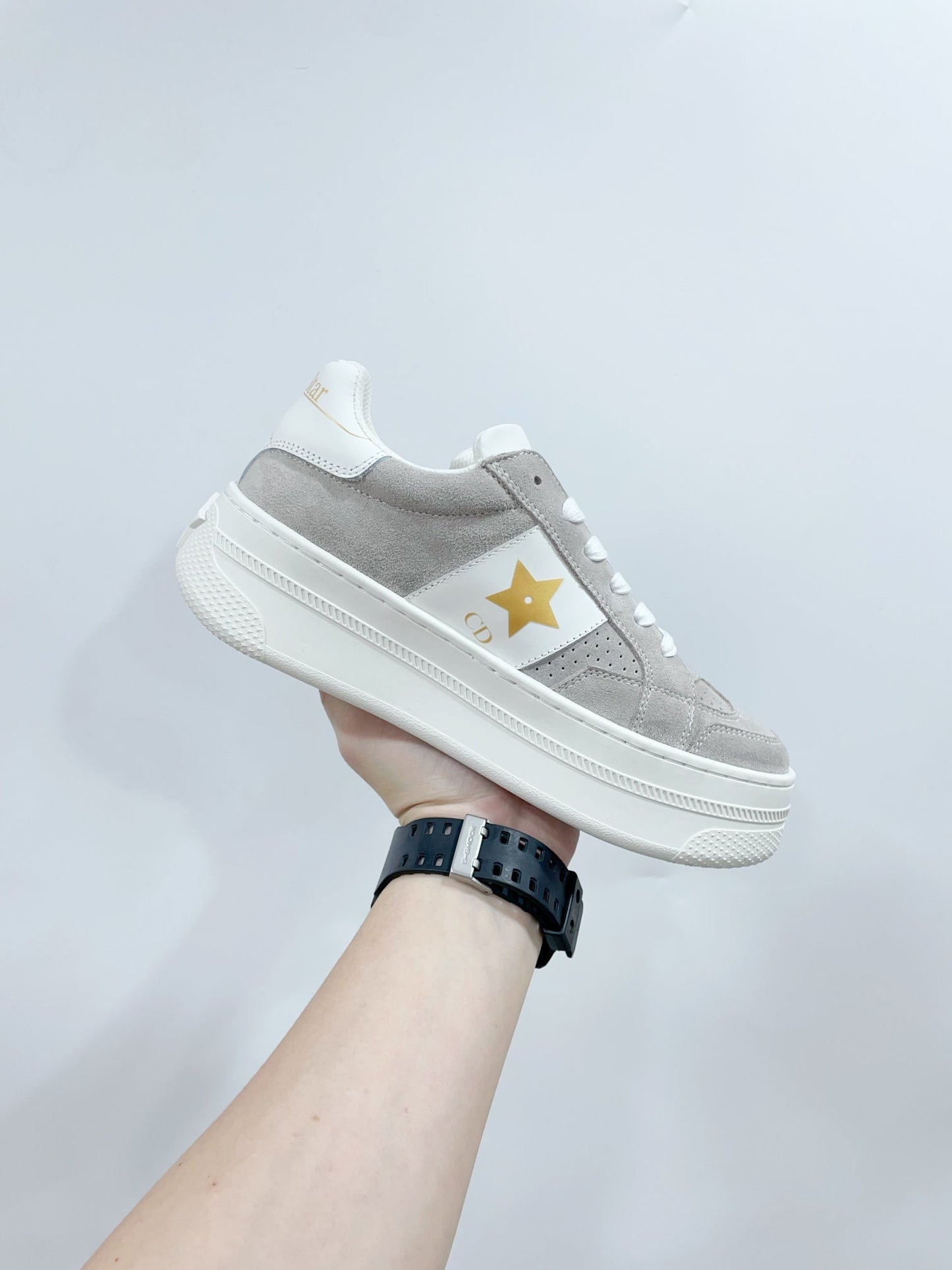 Luxury DiorStar Platform Sneaker In Light Grey Suede 999870