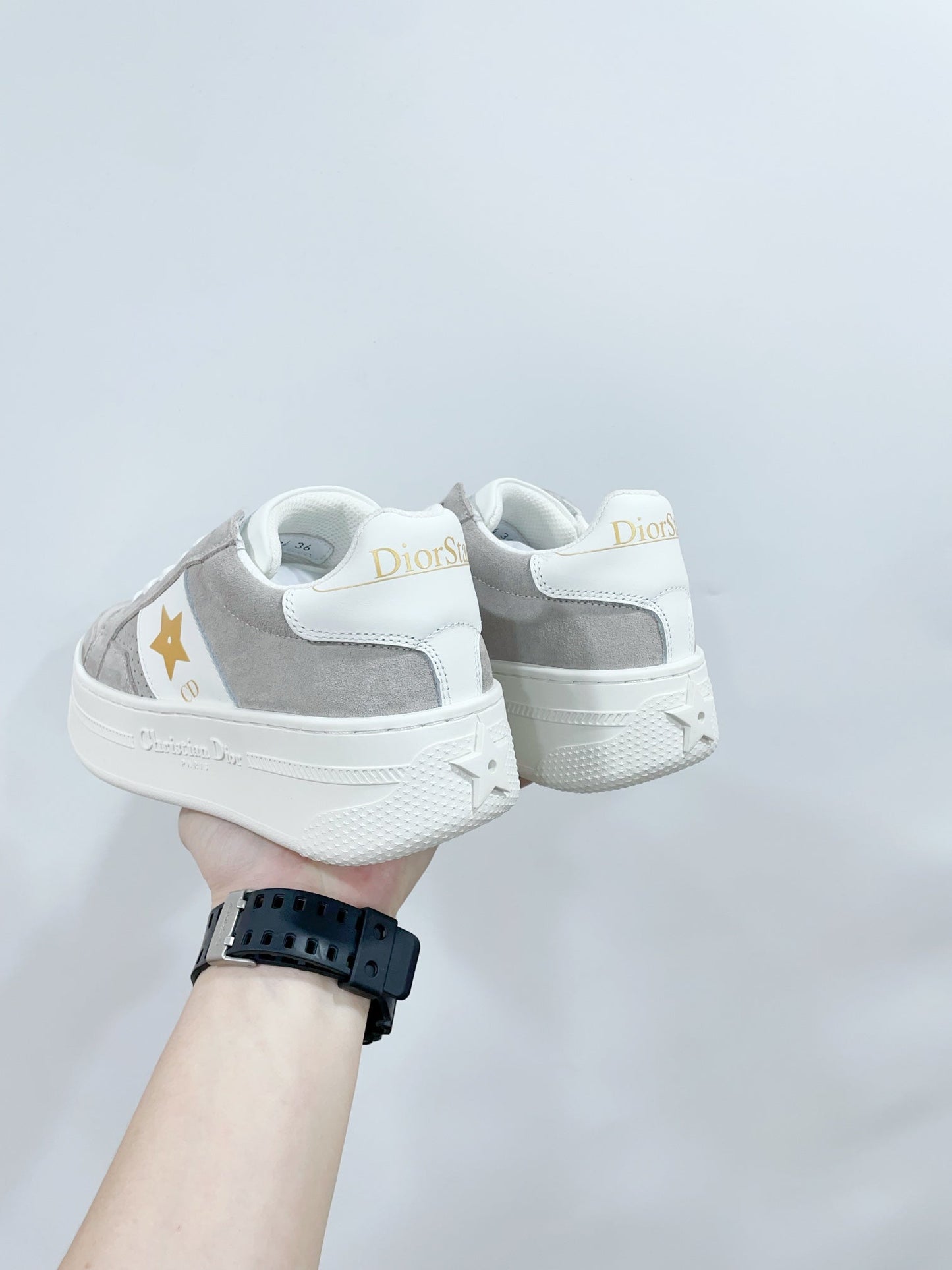 Luxury DiorStar Platform Sneaker In Light Grey Suede 999870