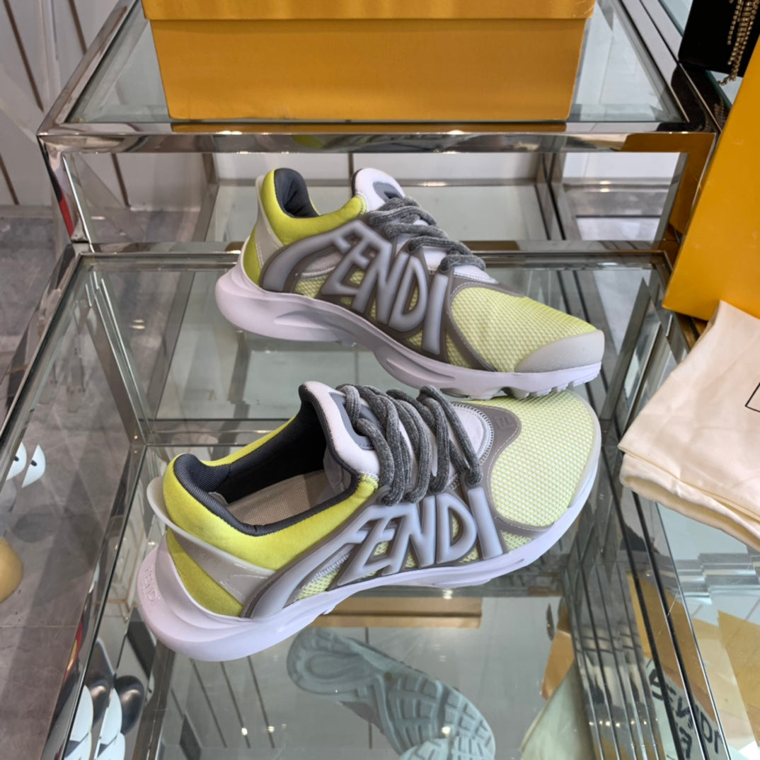 Luxury FendiLuxury FendiTAG SNEAKER IN NEON YELLOW MIX GREY MESH AND RUBBER