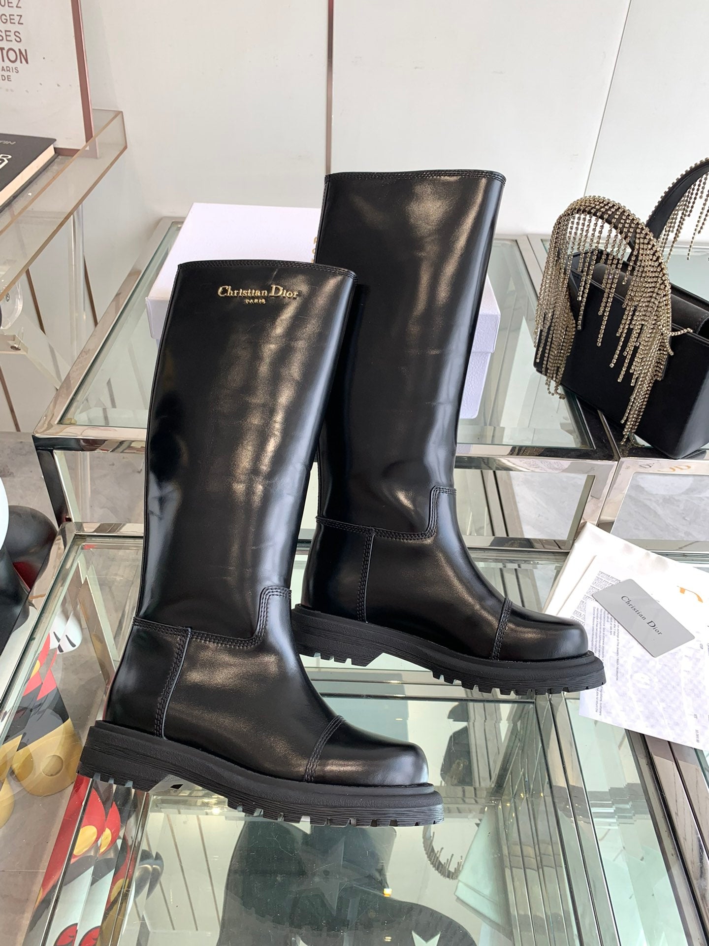 Luxury Dior DIORebel Boot Glossy Black Calfskin