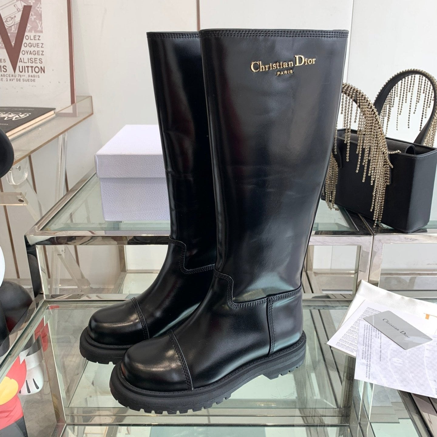 Luxury Dior DIORebel Boot Glossy Black Calfskin