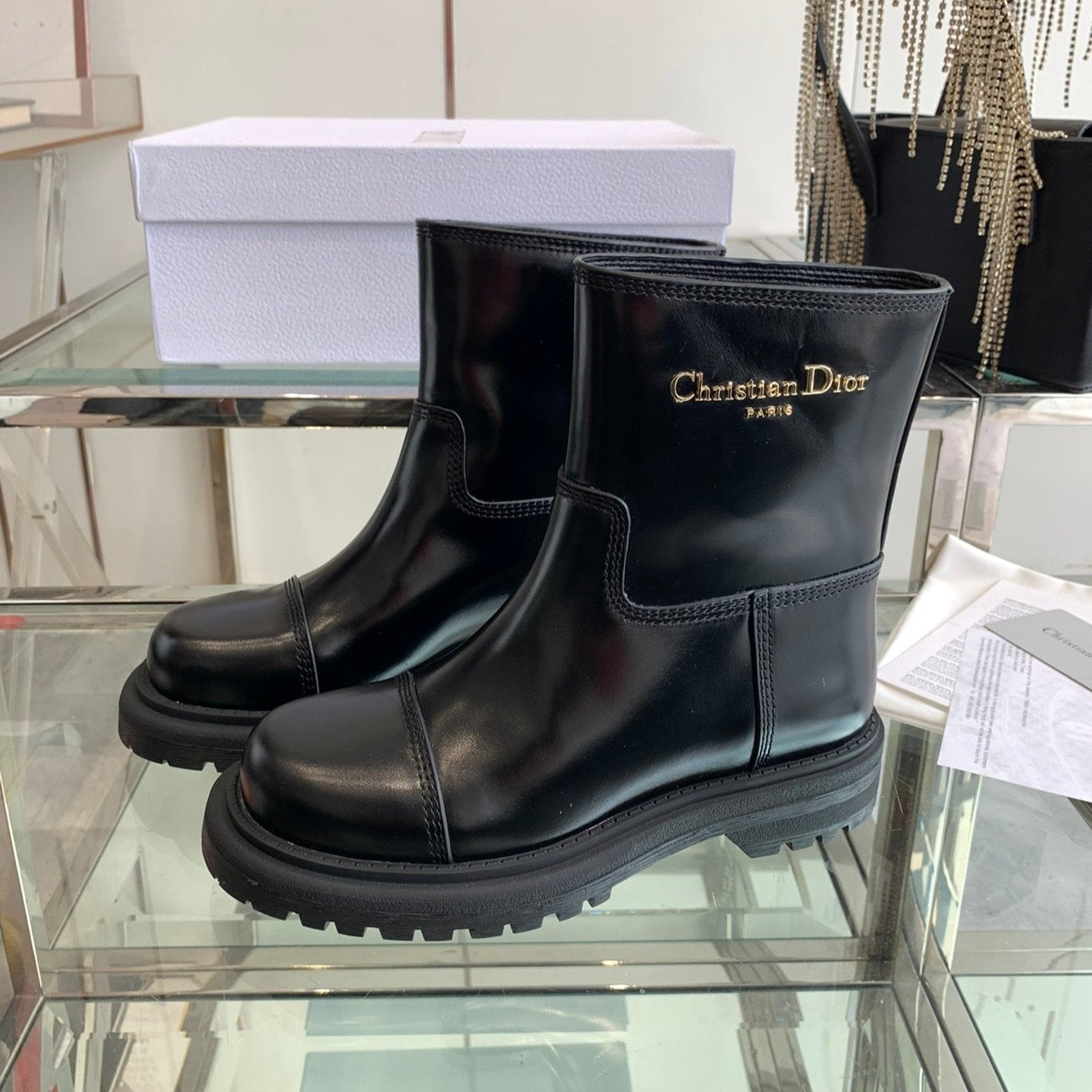 Luxury DiorAnkle Boot Glossy Black Calfskin