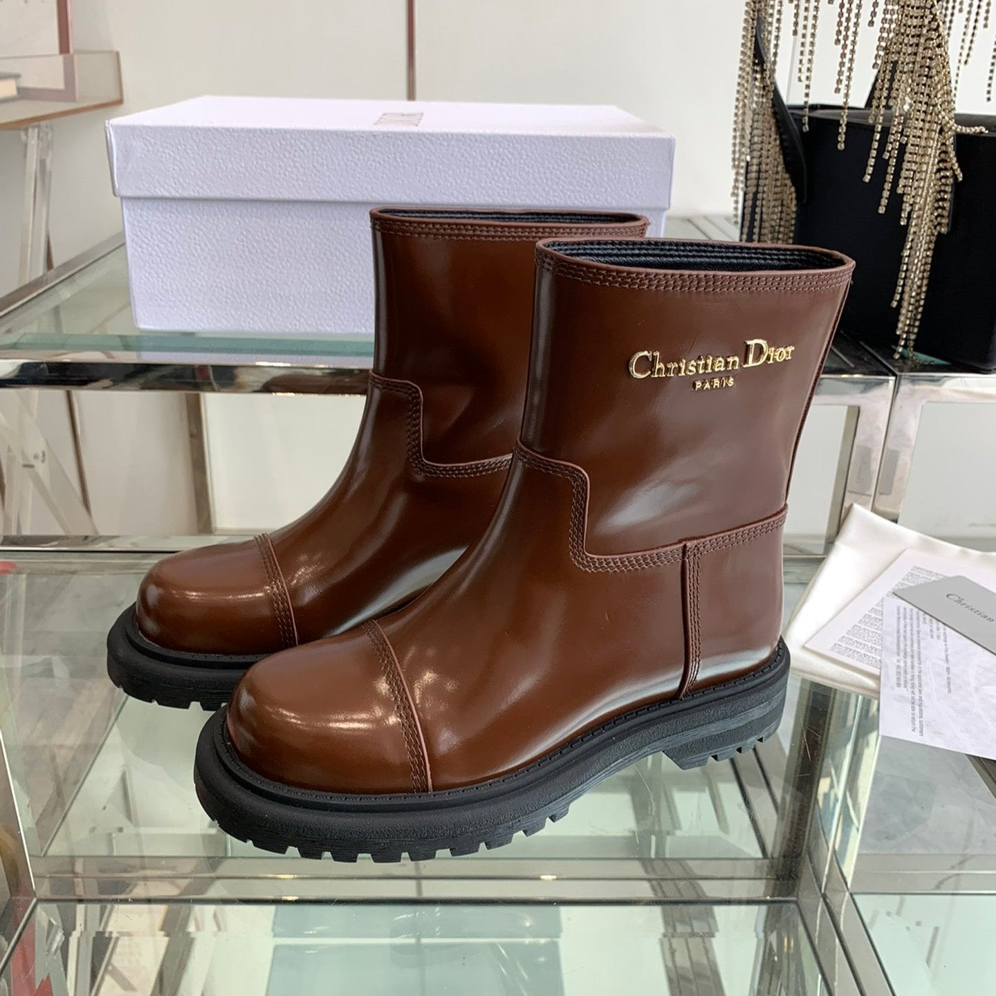 Luxury DiorAnkle Boot Glossy Brown Calfskin