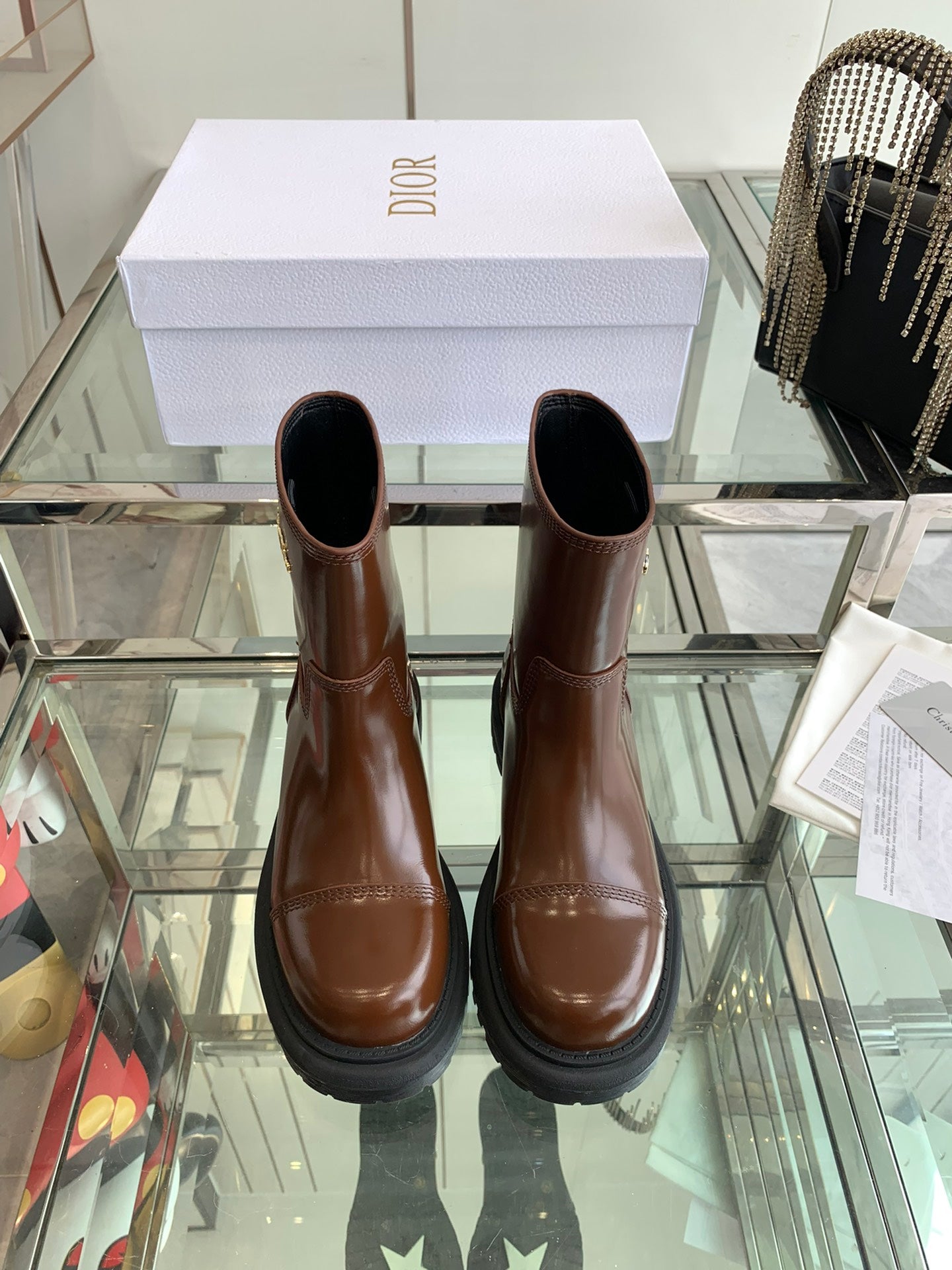 Luxury DiorAnkle Boot Glossy Brown Calfskin