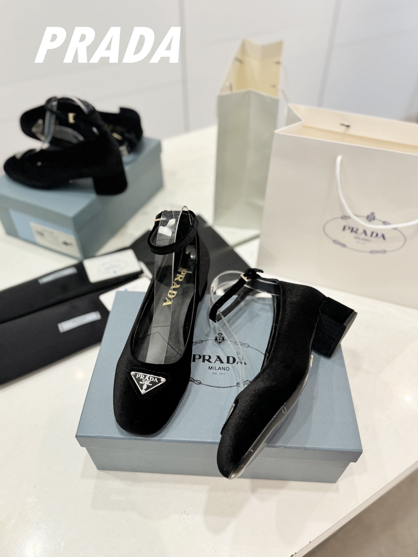 Luxury PradaPumps 40 Square Sole Black Velvet