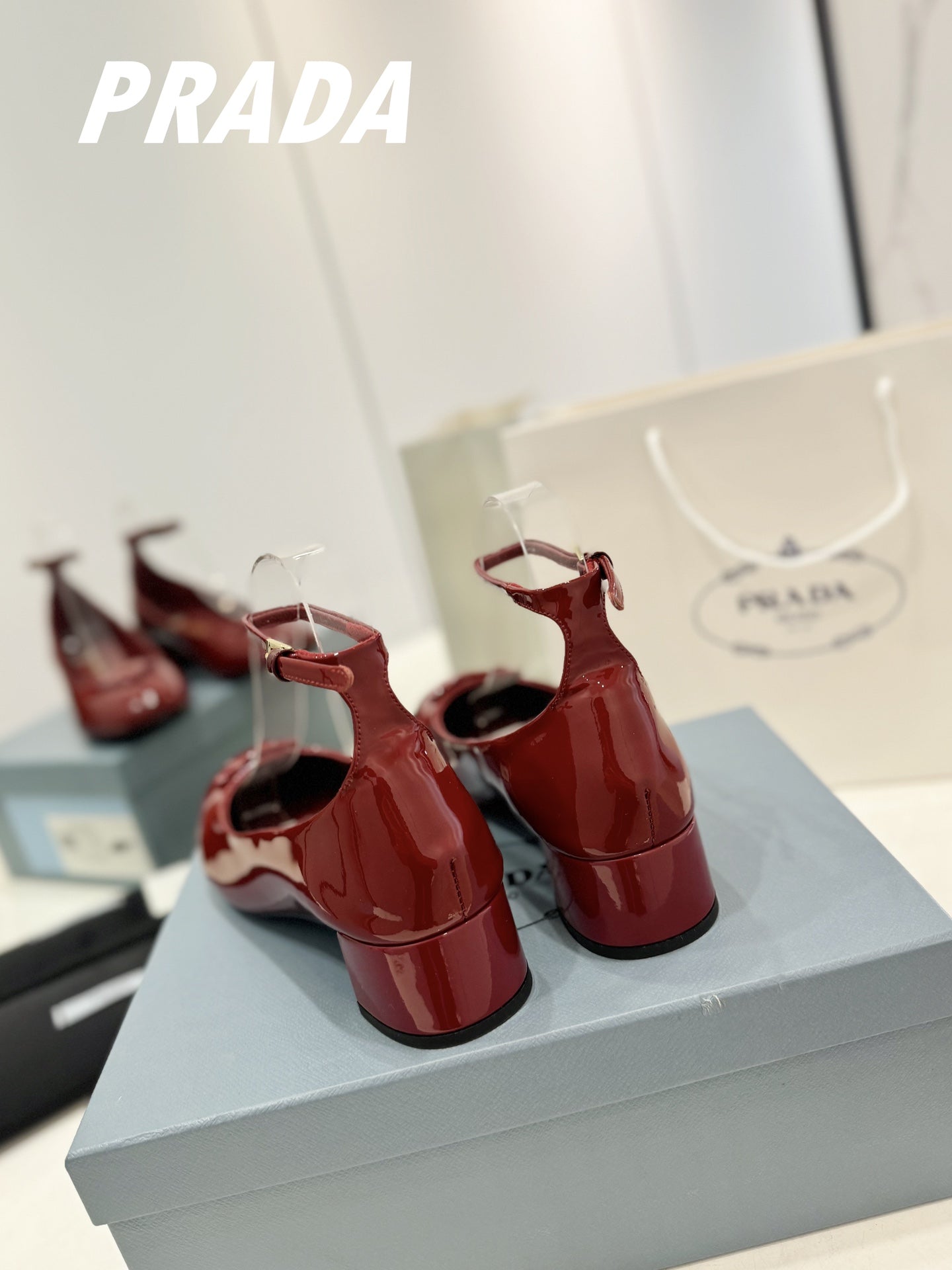 Luxury PradaPumps 40 Square Sole Wine Patent Leather