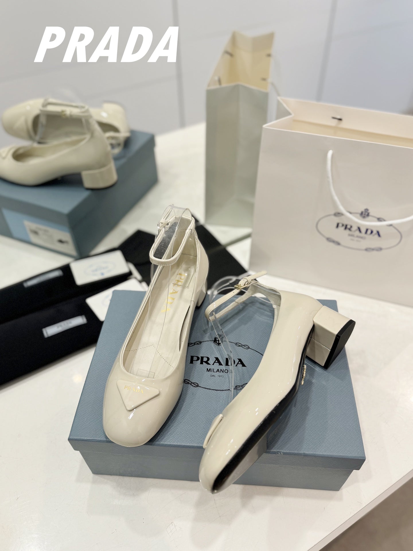 Luxury PradaBallerina Pumps 40 White Patent Calfskin