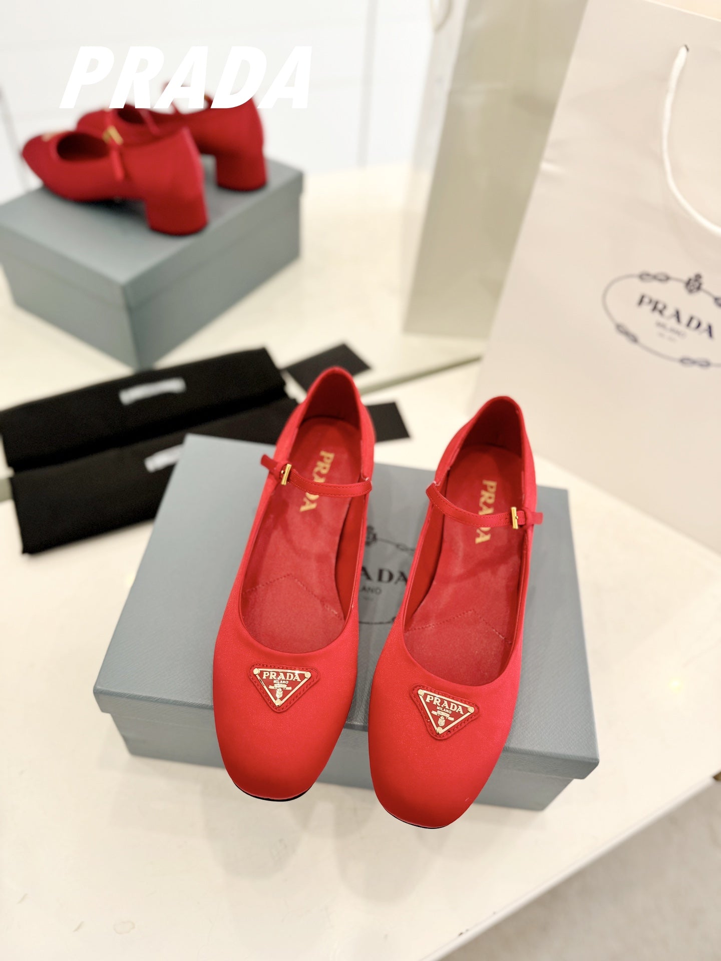 Luxury PradaBallerina Pumps 40 Red Suede Fabric